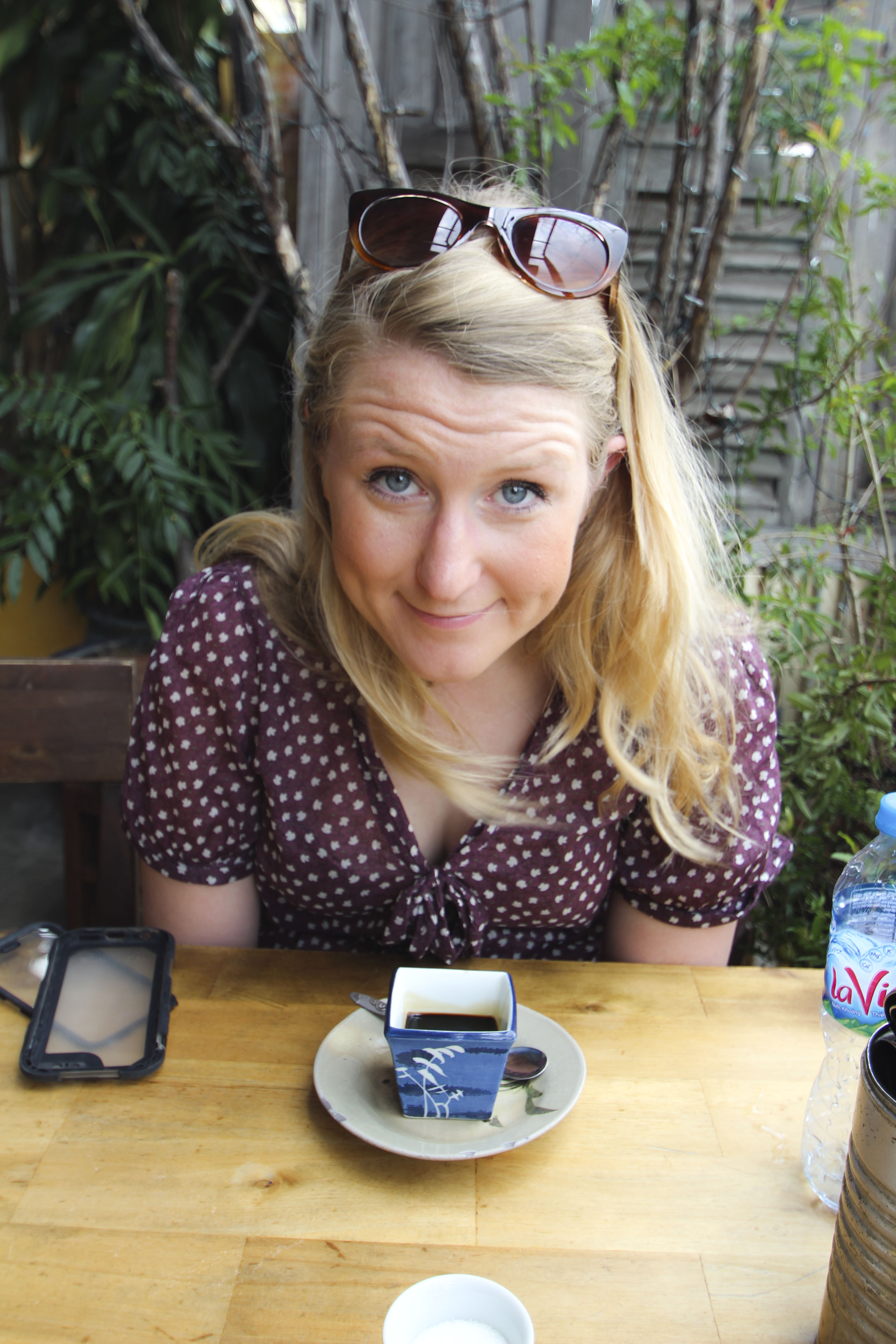 Nicola and her coffee at the Secret Garden Restaurant, Ho Chi Minh, Vietnam