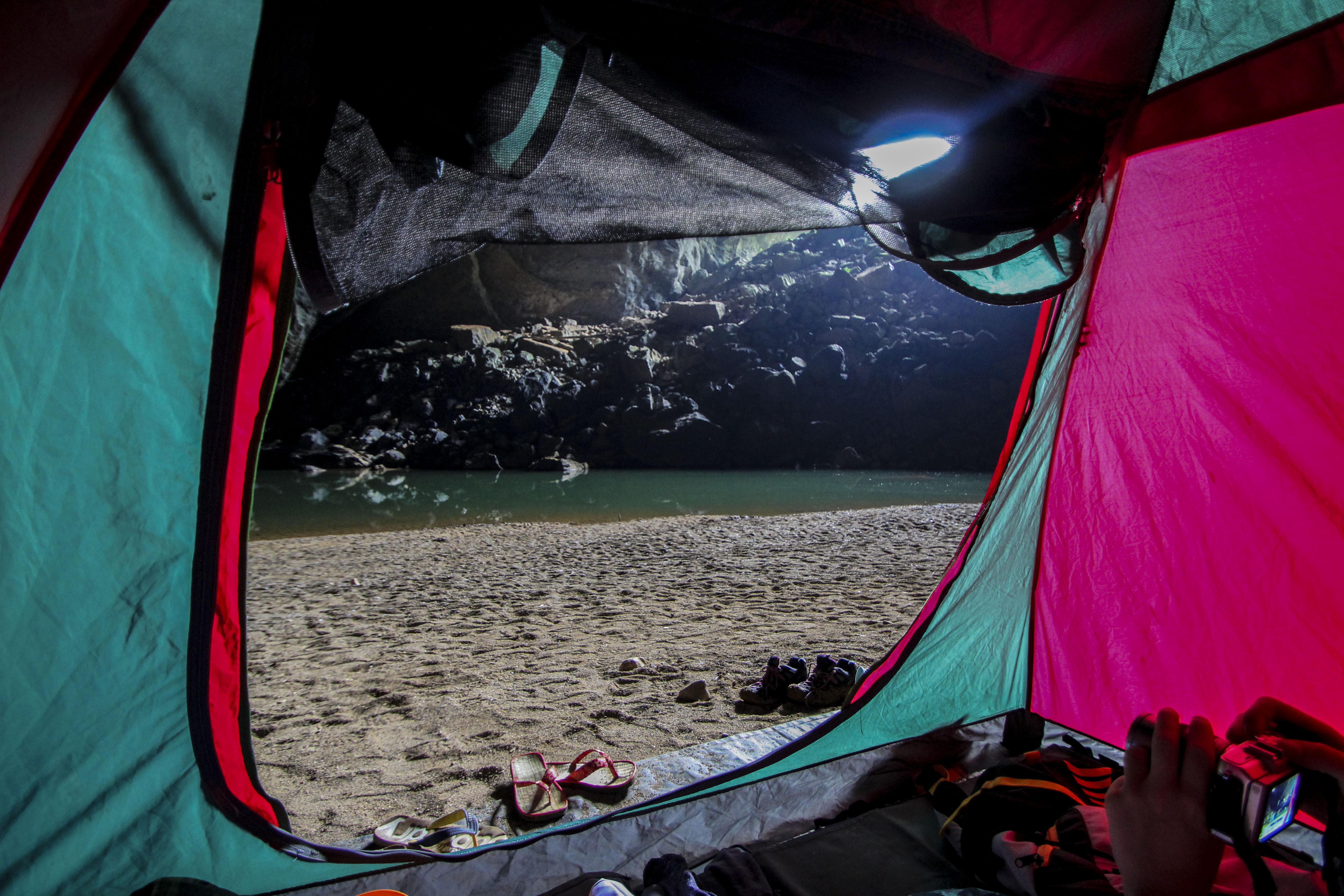 The view from our tent, Hang En Cave, Vietnam
