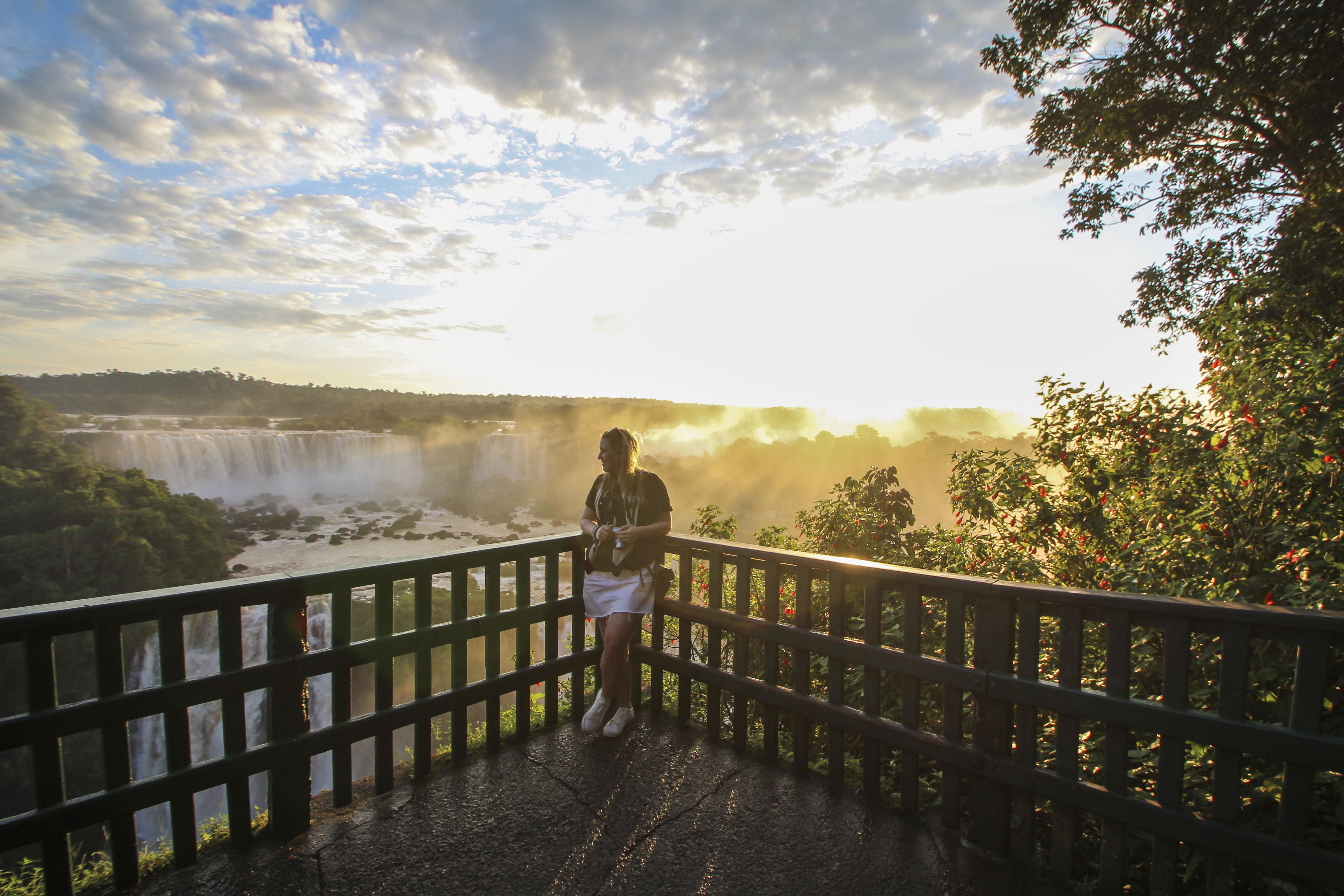 Nicola at sunset over the falls, Foz do Iguaçu, Brazil
