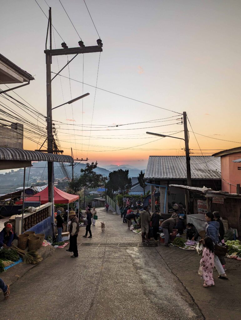 Sunrise over the market in Doi Mae Salong, Thailand